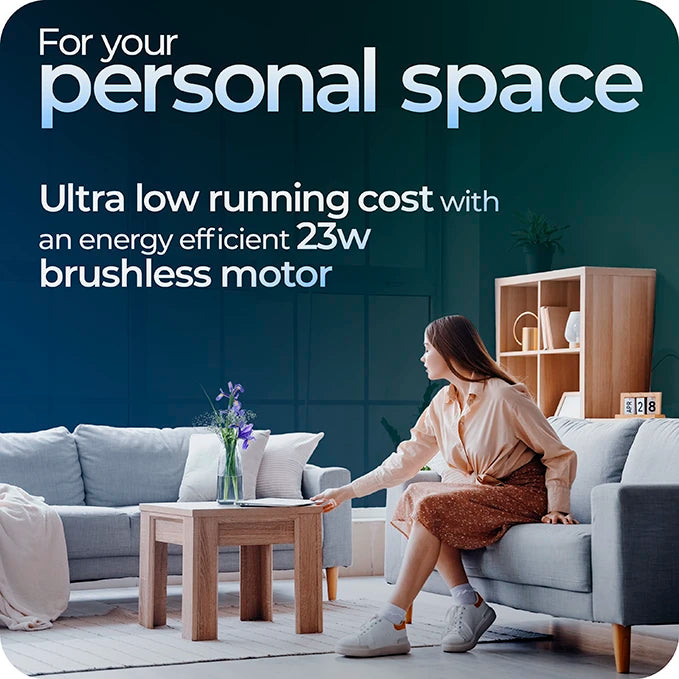 Image of a woman enjoying cleaner air in her personal space.