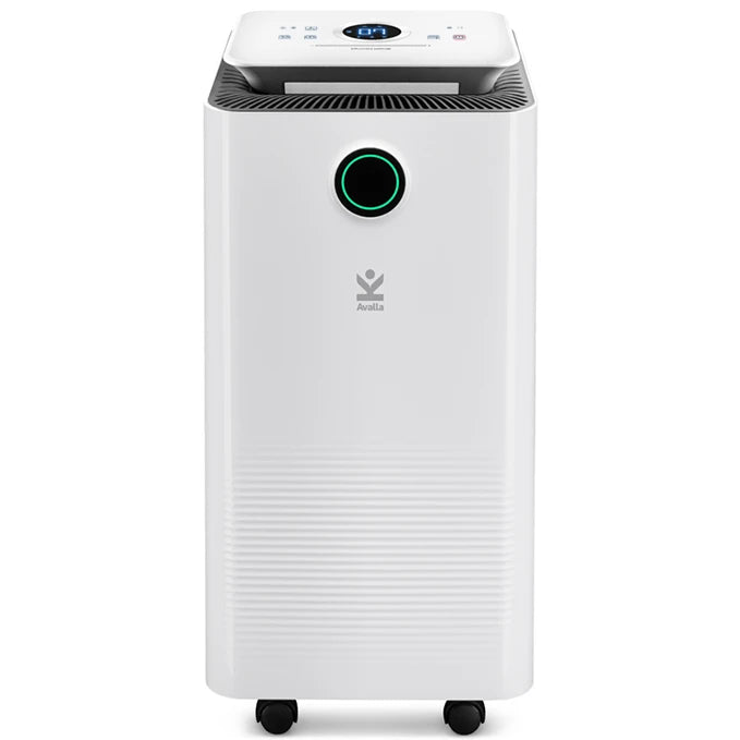 The front of the Avalla X-125 small portable dehumidifier with a 2.5 litre tank.